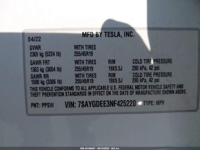 2022 TESLA MODEL Y 7SAYGDEE3NF425220 Photo 8