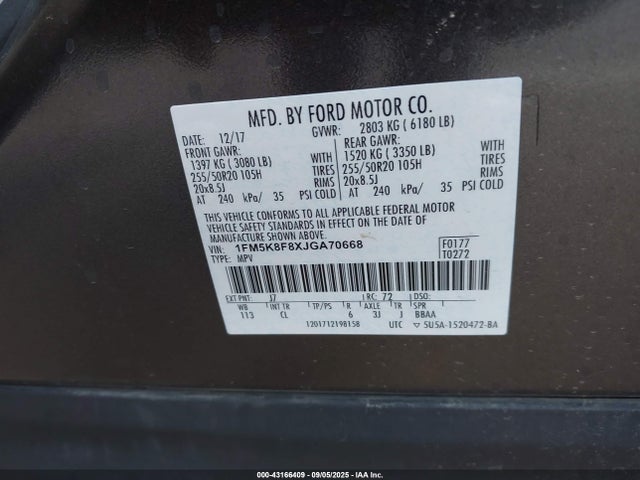 1FM5K8F8XJGA70668 Ford 3.5l ti-vct