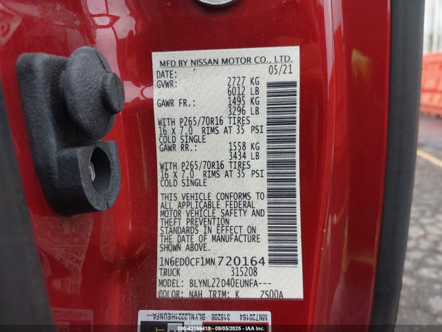 Nissan Frontier King Cab Sv 4x4 2021 1N6ED0CF1MN720164 Image 9