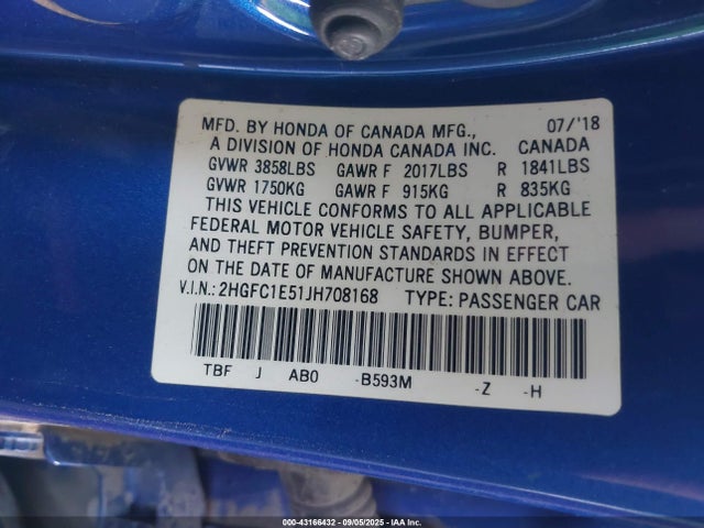 2HGFC1E51JH708168 Honda l15b7