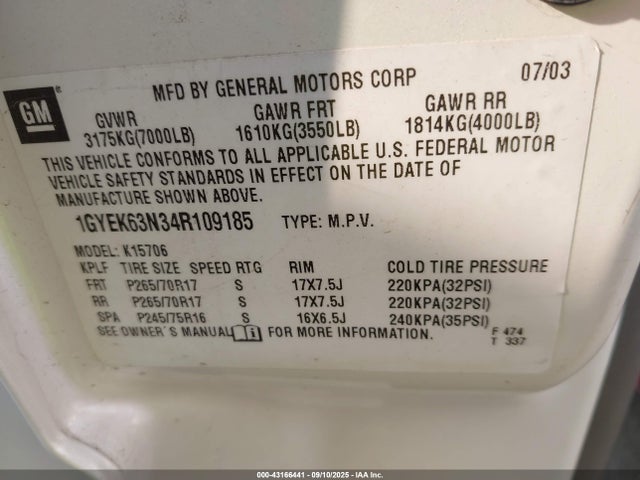2004 CADILLAC ESCALADE 1GYEK63N34R109185 Photo 8