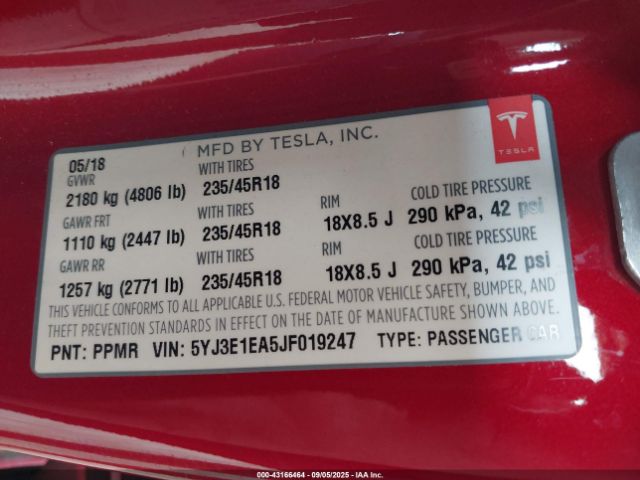 2018 TESLA MODEL 3 5YJ3E1EA5JF019247 Photo 8