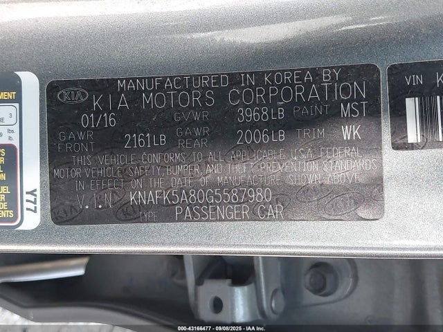 KNAFK5A80G5587980 KIA gdi nu