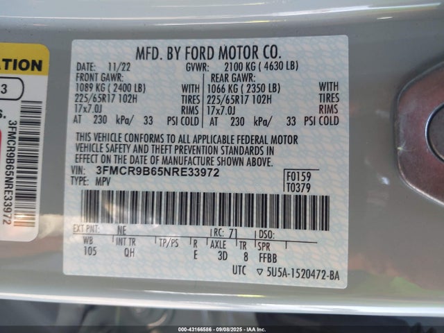 3FMCR9B65NRE33972 Ford dragon