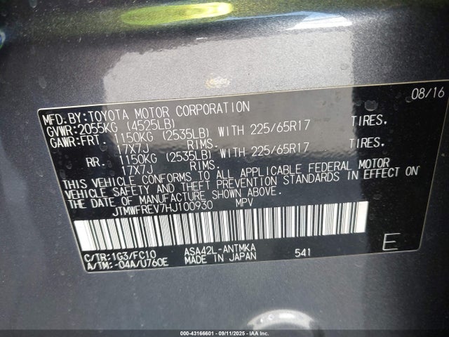 Toyota 2ar-fe 2017 JTMWFREV7HJ100930 Image 9