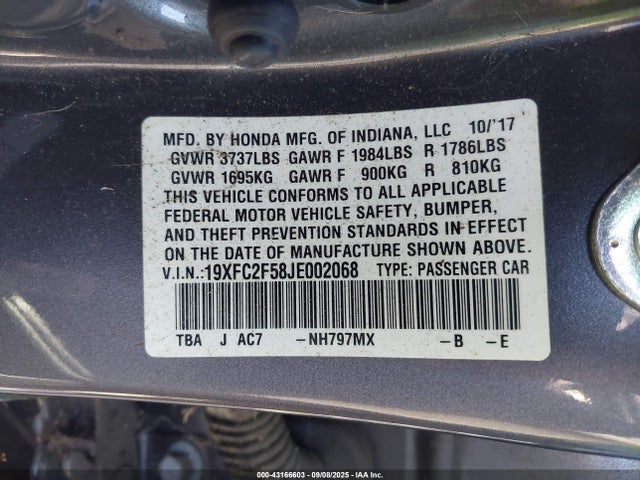 Honda k20c2 2018 19XFC2F58JE002068 Image 9