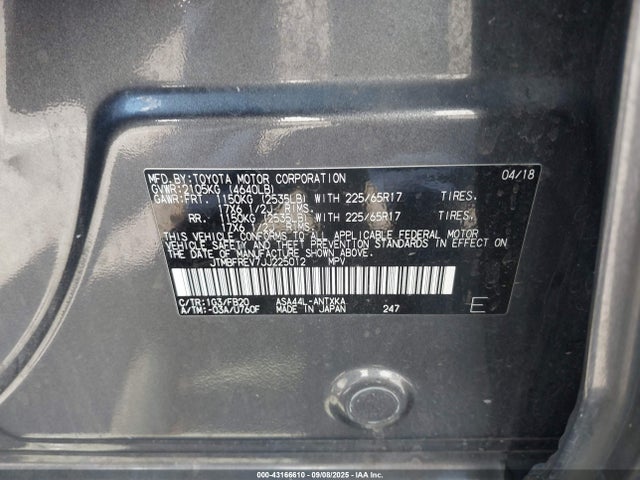 JTMBFREV7JJ225012 Toyota 2ar-fe