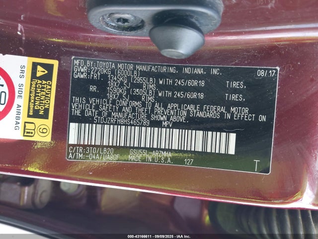 5TDJZRFH8HS465789 Toyota 2gr-fks