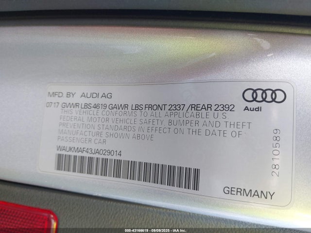 Audi A4 2018 WAUKMAF43JA029014 Image 9