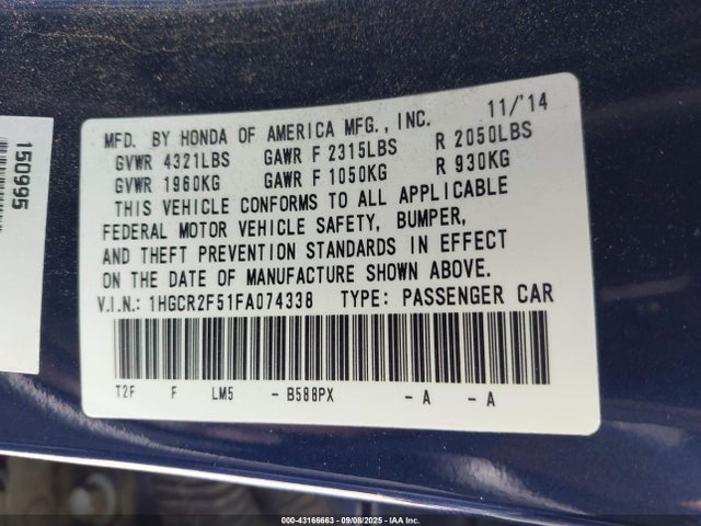 1HGCR2F51FA074338 Honda k24w1