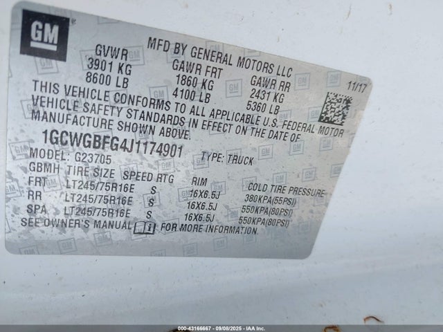 1GCWGBFG4J1174901 Chevrolet Express 2500 Work Van
