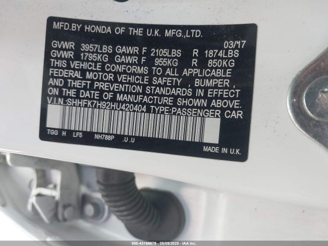 SHHFK7H29HU420404 Honda l15ba