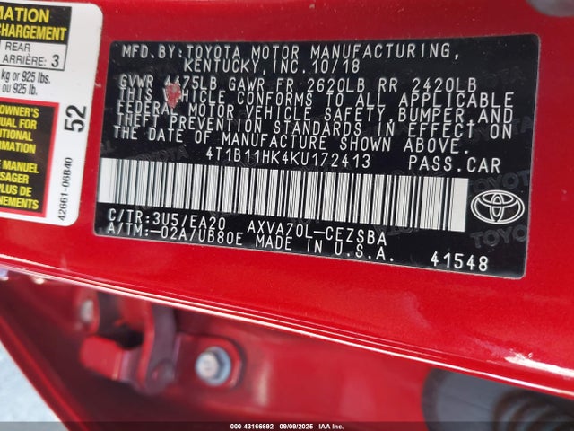 4T1B11HK4KU172413 Toyota a25a-fks