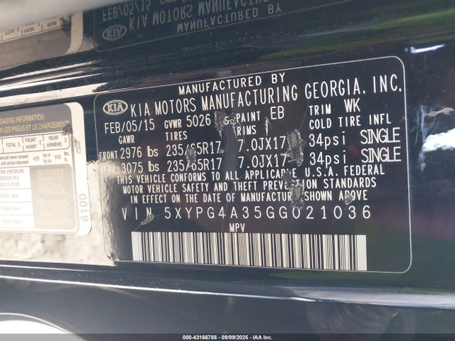 5XYPG4A35GG021036 KIA dohc gdi theta ii
