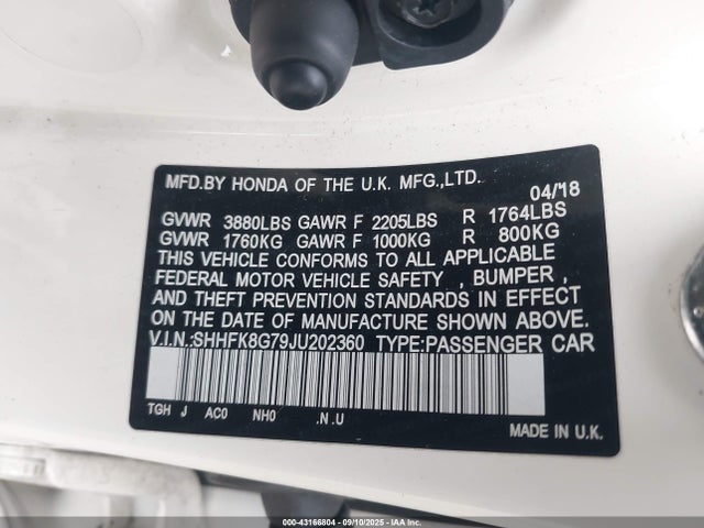 SHHFK8G79JU202360 Honda k20c1