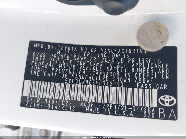 5YFBURHE5FP342110 Toyota 2zr-fe
