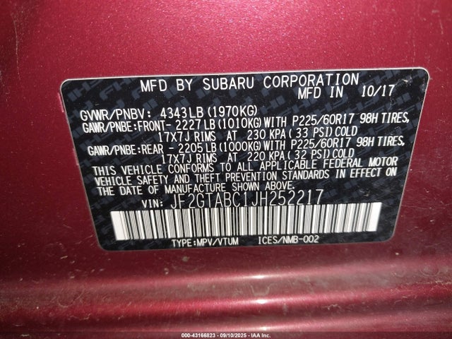 Subaru naturally aspirated 2018 JF2GTABC1JH252217 Image 9