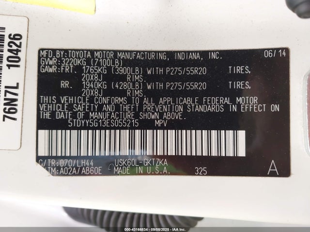 5TDYY5G13ES055215 Toyota 3ur-fe