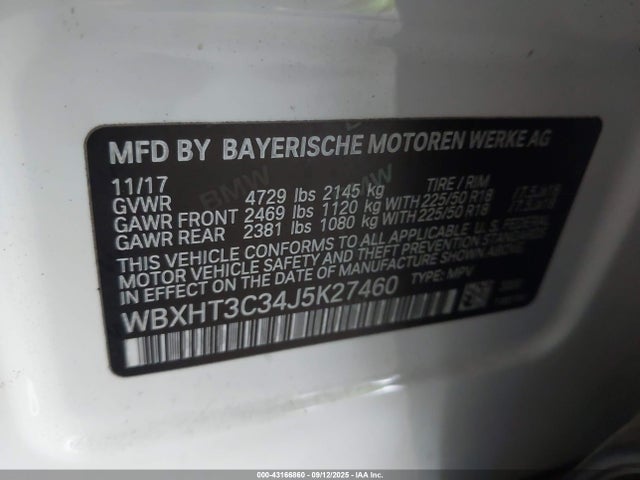 WBXHT3C34J5K27460 BMW 2018