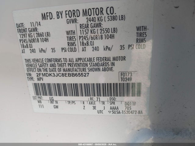 2FMDK3JC8EBB65527 Ford Edge