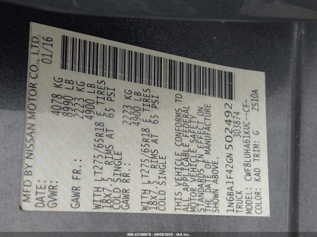 2016 NISSAN TITAN XD 1N6BA1F42GN502492 Photo 8