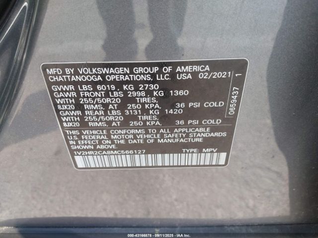 2021 VOLKSWAGEN ATLAS 1V2HR2CA8MC566127 Photo 8