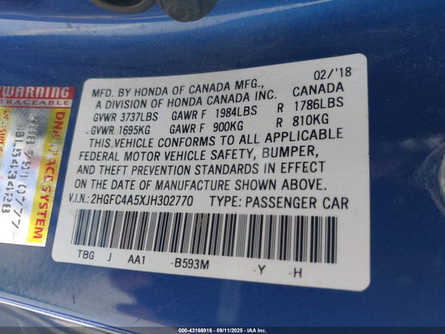 Honda k20c2 2018 2HGFC4A5XJH302770 Image 9