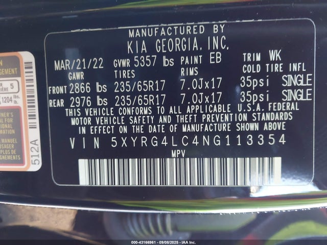 5XYRG4LC4NG113354 KIA SORENTO LX
