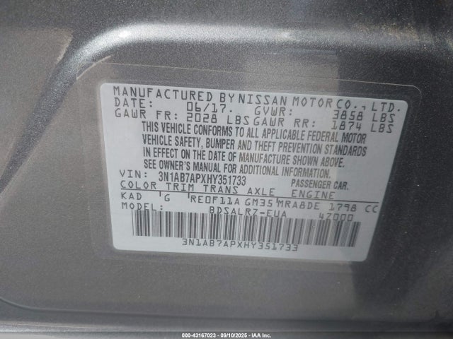 3N1AB7APXHY351733 Nissan Sentra