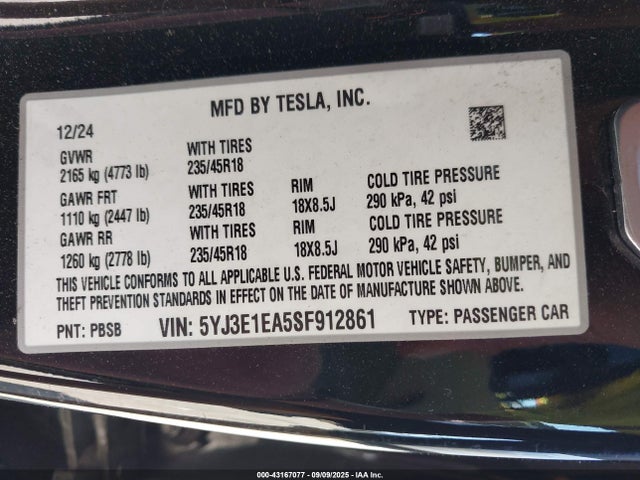 2025 TESLA MODEL 3 5YJ3E1EA5SF912861 Photo 8