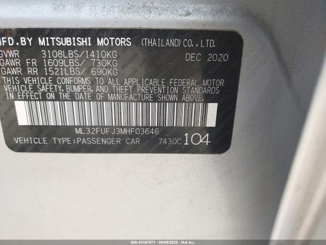 2021 MITSUBISHI MIRAGE G4 ML32FUFJ3MHF03646 Photo 8