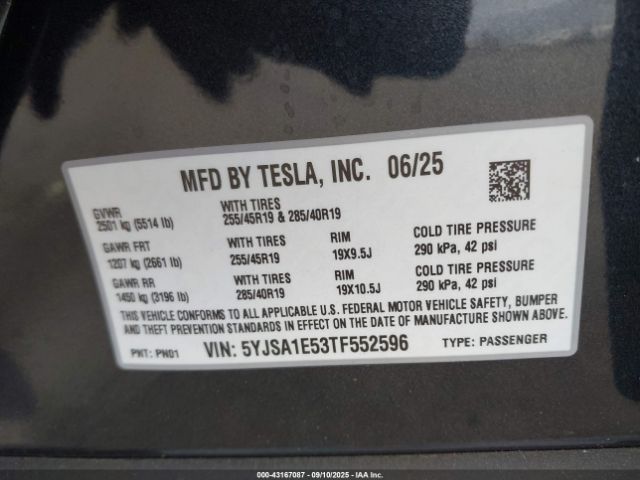 2026 TESLA MODEL S 5YJSA1E53TF552596 Photo 8