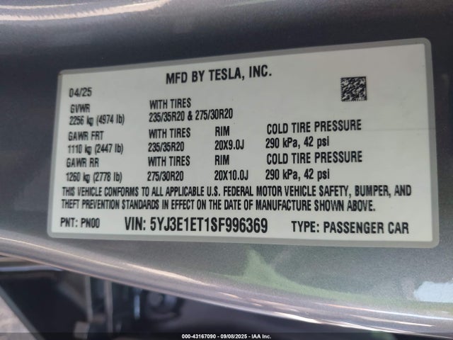 2025 TESLA MODEL 3 5YJ3E1ET1SF996369 Photo 8