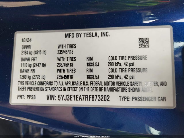 2024 TESLA MODEL 3 5YJ3E1EA7RF873202 Photo 8