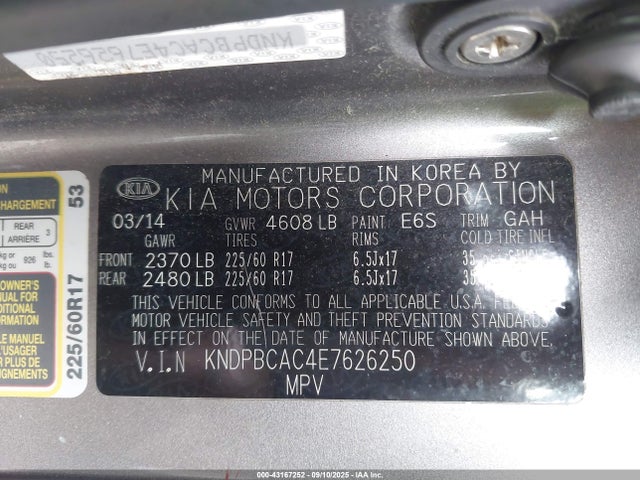 KIA dohc gdi theta ii 2014 KNDPBCAC4E7626250 Image 9