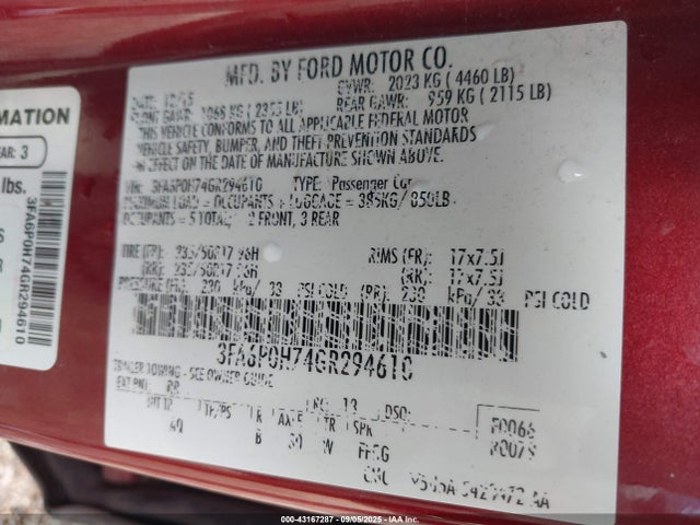 Ford Fusion 2016 3FA6P0H74GR294610 Image 9