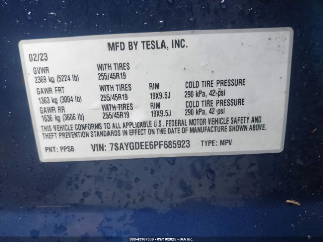 2023 TESLA MODEL Y 7SAYGDEE6PF685923 Photo 8