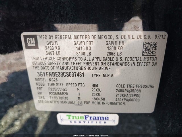 2012 CADILLAC SRX 3GYFNBE38CS637431 Photo 8