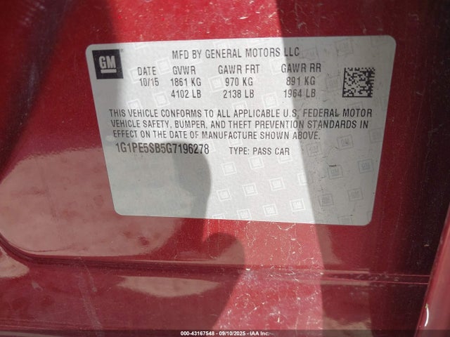 1G1PE5SB5G7196278 Chevrolet luv - vvt, alum, e85 max