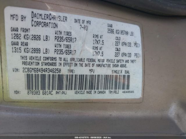 2004 CHRYSLER PACIFICA 2C8GM68494R346250 Photo 8
