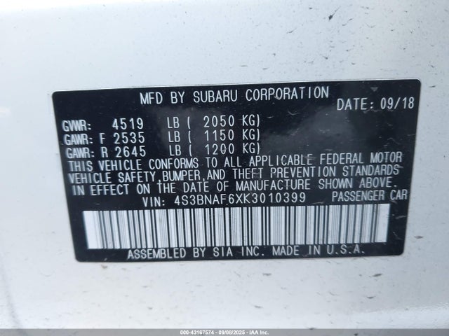 Subaru u5 2019 4S3BNAF6XK3010399 Image 9