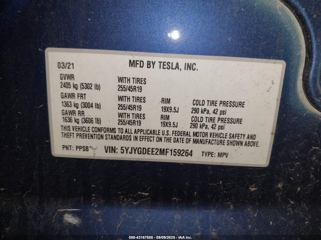 2021 TESLA MODEL Y 5YJYGDEE2MF159264 Photo 8
