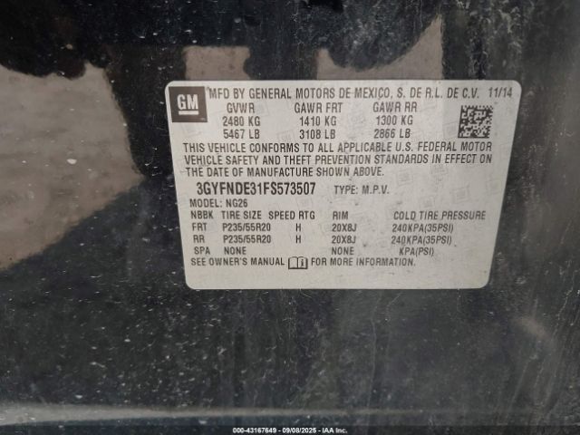 2015 CADILLAC SRX 3GYFNDE31FS573507 Photo 8