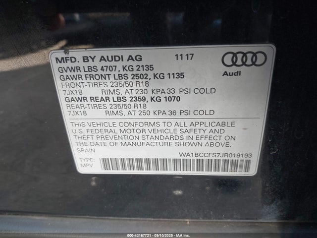 2018 AUDI Q3 WA1BCCFS7JR019193 Photo 8