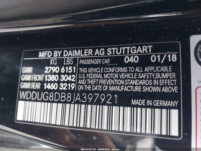 Mercedes-Benz m278 2018 WDDUG8DB8JA397921 Image 9