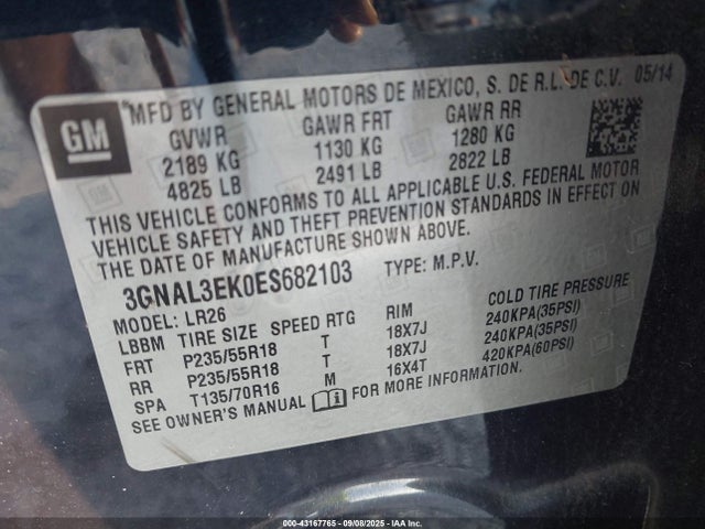 Chevrolet lea 2014 3GNAL3EK0ES682103 Image 9