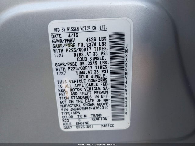 JN8AS5MV4FW762310 Nissan Rogue