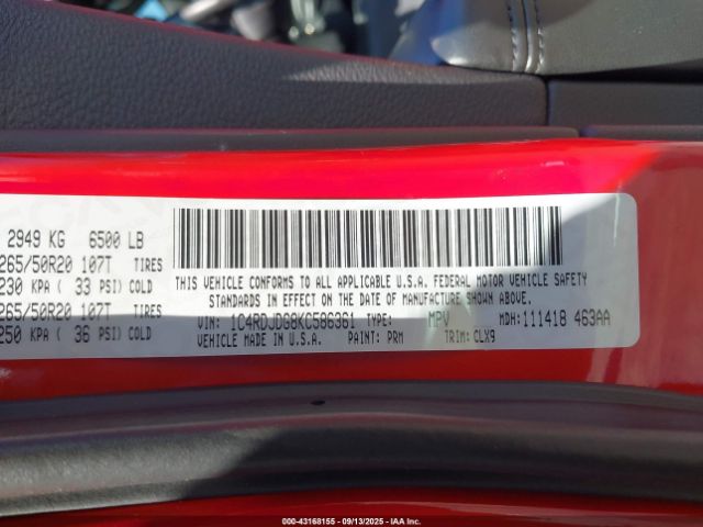 2019 DODGE DURANGO 1C4RDJDG8KC586361 Photo 8