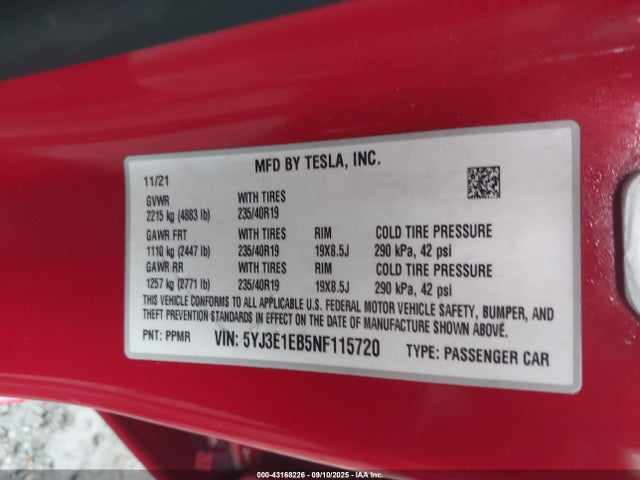 2022 TESLA MODEL 3 5YJ3E1EB5NF115720 Photo 8