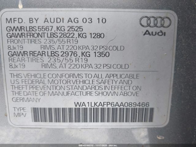 2010 AUDI Q5 WA1LKAFP6AA089466 Photo 8